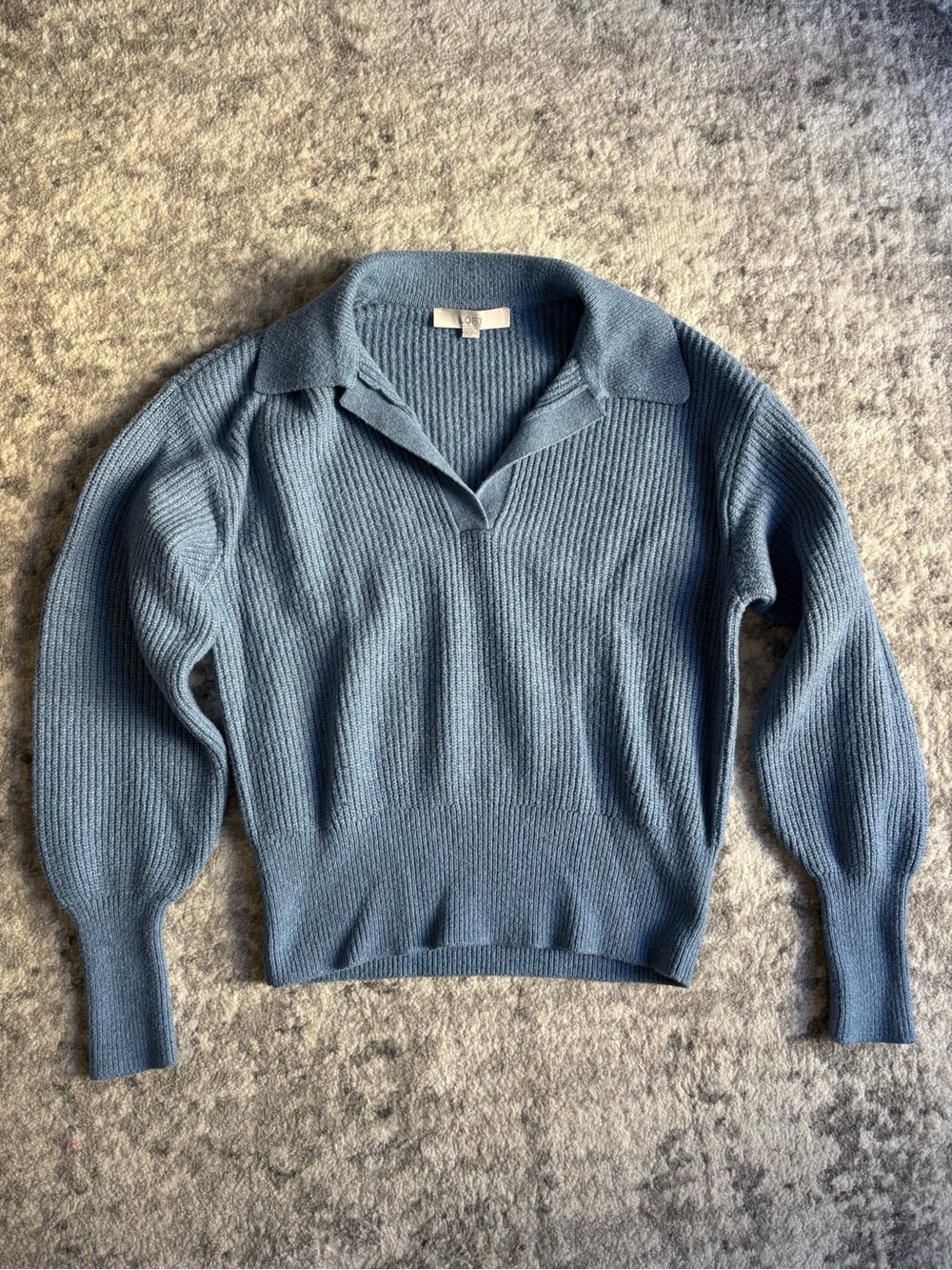 LOFT Dusty Blue Ribbed V-Neck Collared Sweater